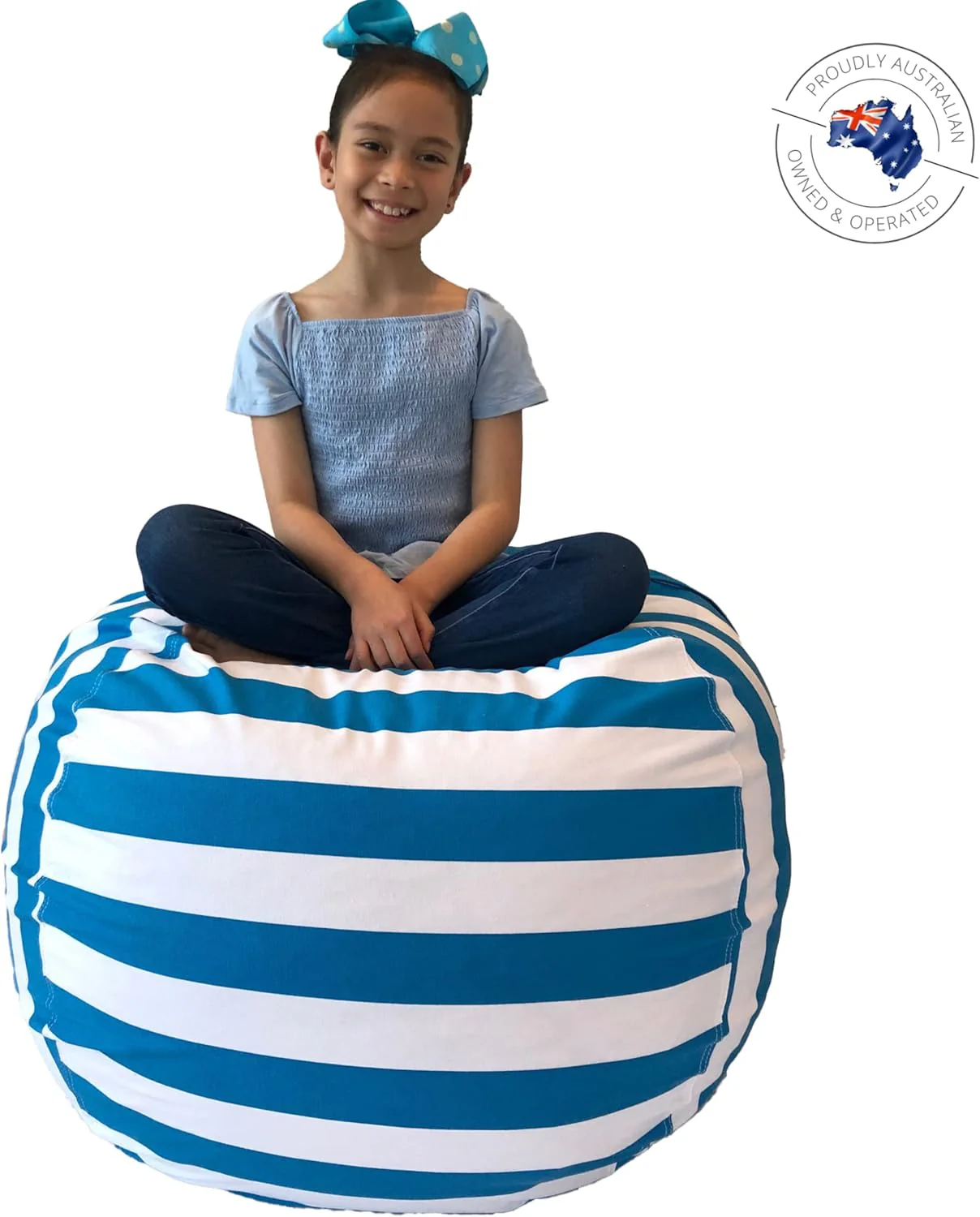 Γ Mes Petits Extra Large 96.5cm Round Blue & White Striped Bean Bag Cover NEW - Image 2