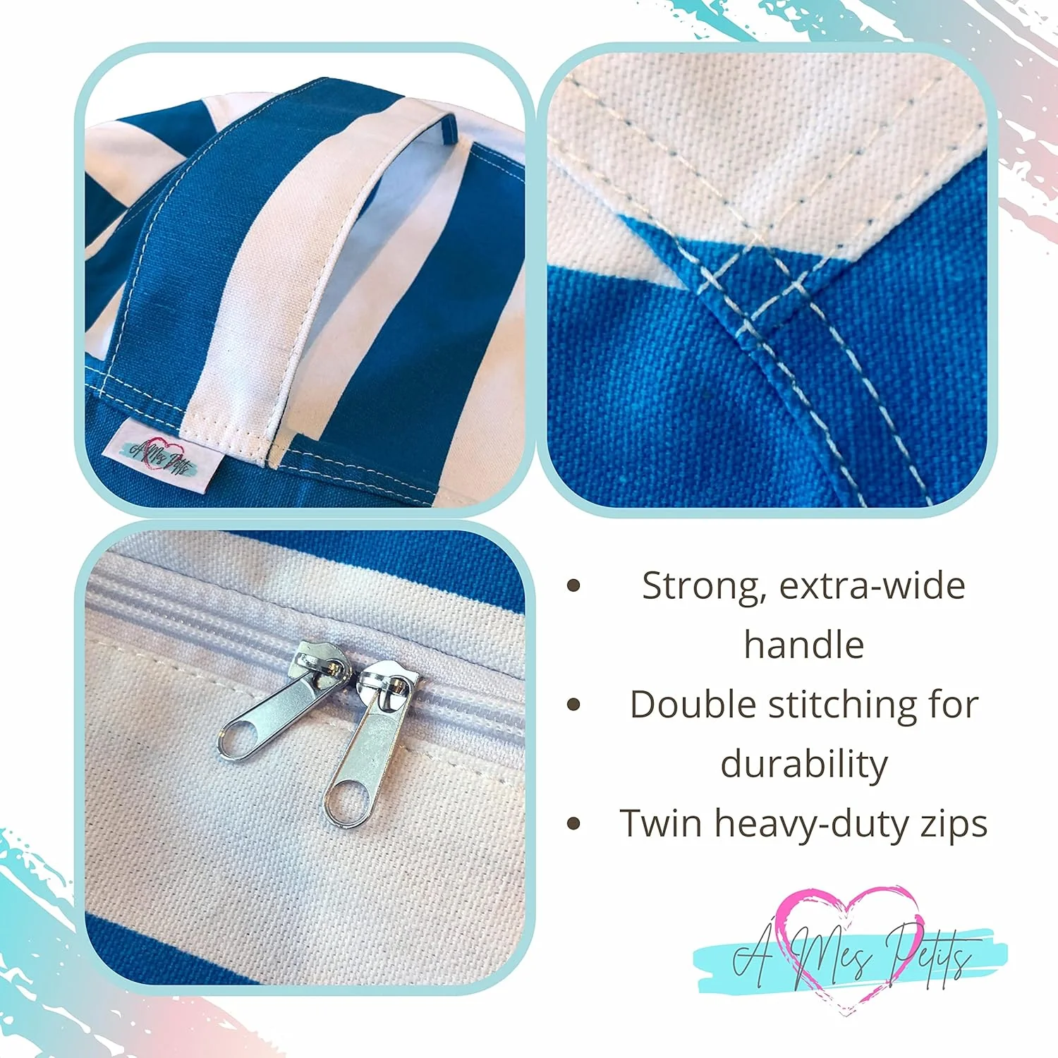 Γ Mes Petits Extra Large 96.5cm Round Blue & White Striped Bean Bag Cover NEW - Image 4