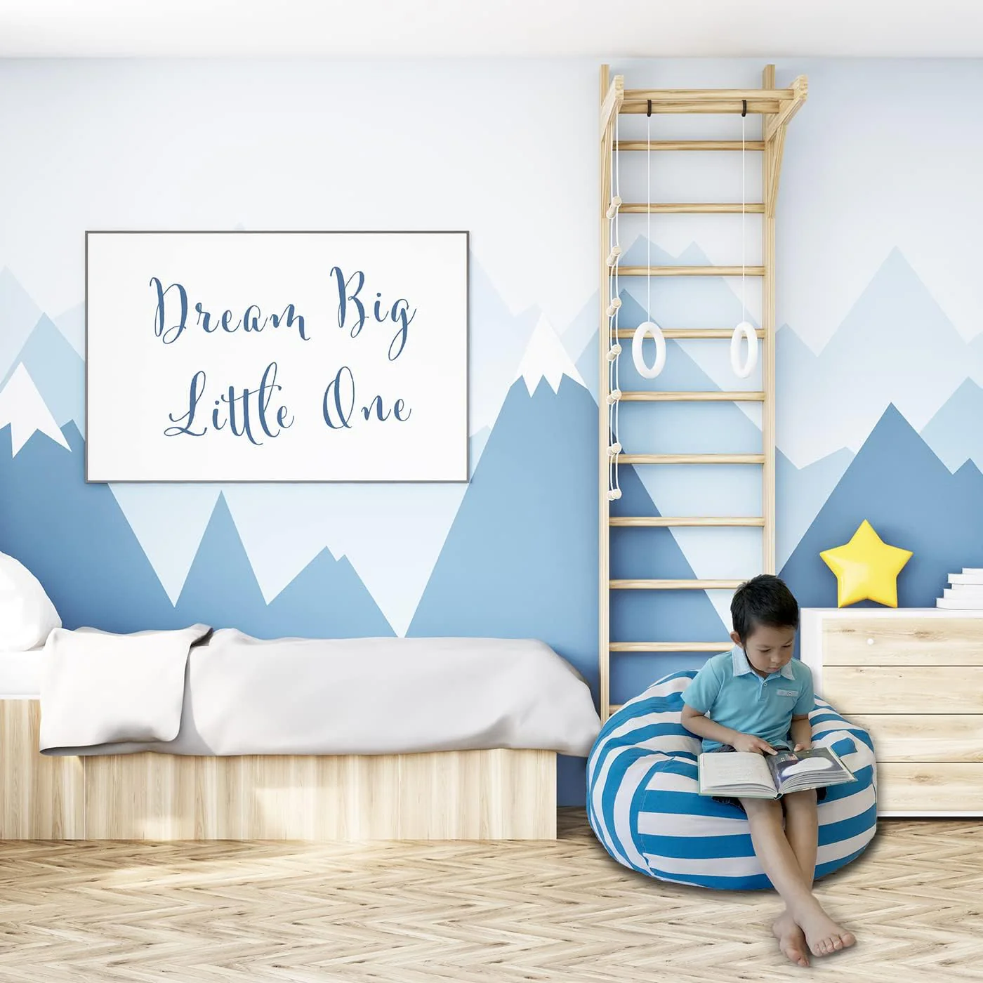 Γ Mes Petits Extra Large 96.5cm Round Blue & White Striped Bean Bag Cover NEW - Image 8