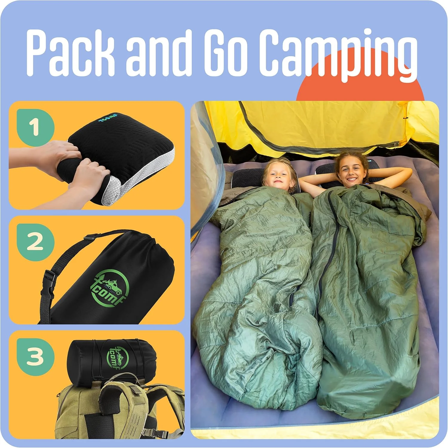 TCOMF Small Travel Pillow Memory Foam Dual-Cover Firm Camping Neck Support NEW - Image 11