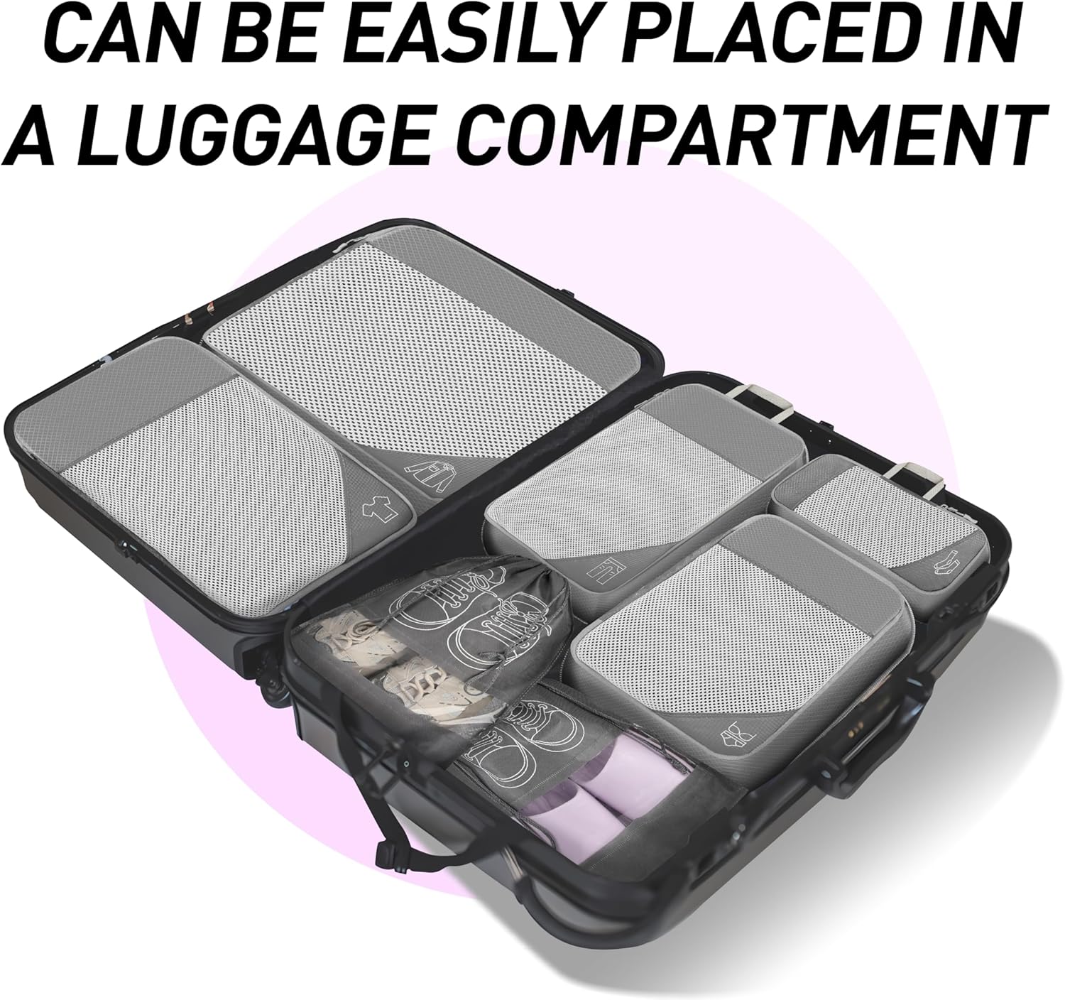 Depcler Ultralight Expandable Travel Packing Organizers Cubes Set Gray NEW - Image 3