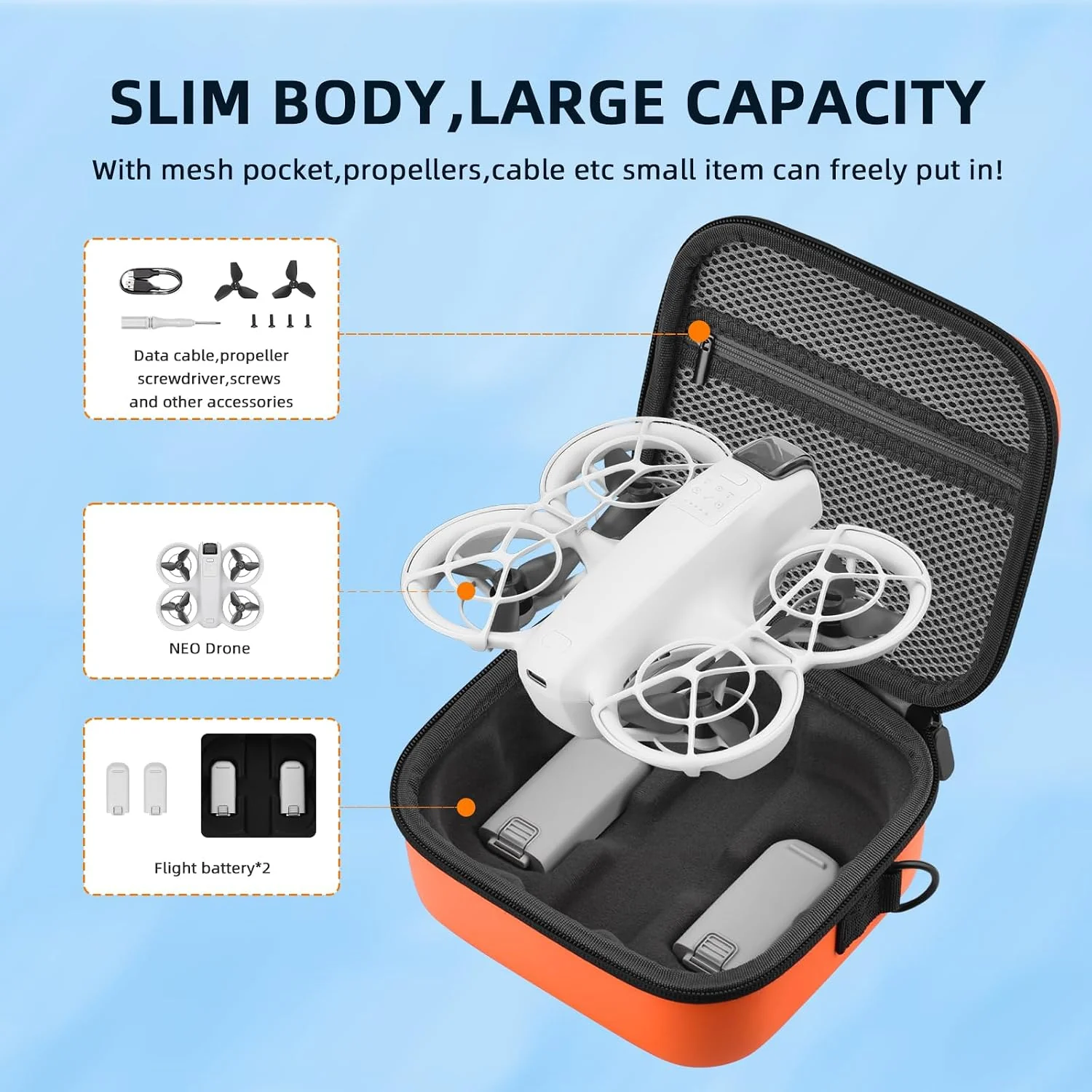 Flymile Drone Carrying Case Small Shoulder Bag Portable PU Orange NEW - Image 2