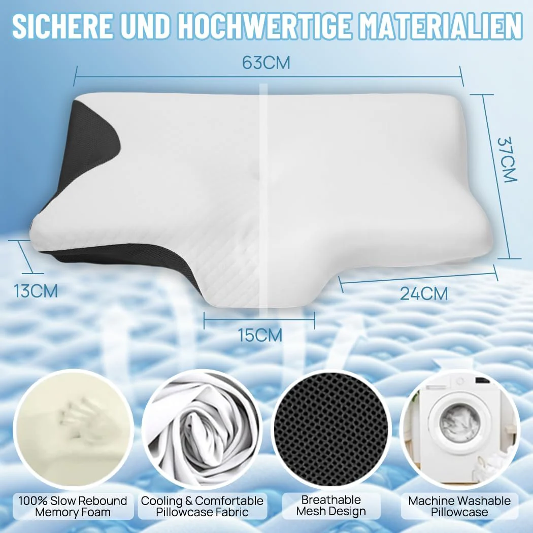PORIYA Ergonomic Cervical Neck Pillow Memory Foam Cooling Cover Grey White NEW - Image 3