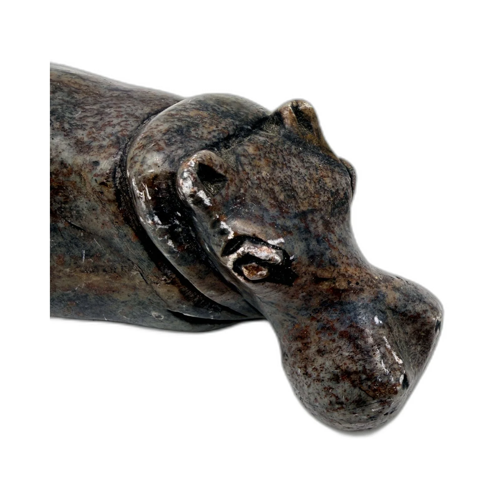 Carved Stone Hippo Figurine Decorative Animal Sculpture Dark Brown Black - Image 2