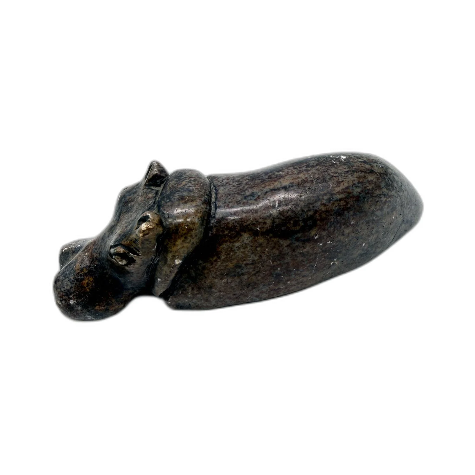 Carved Stone Hippo Figurine Decorative Animal Sculpture Dark Brown Black - Image 3