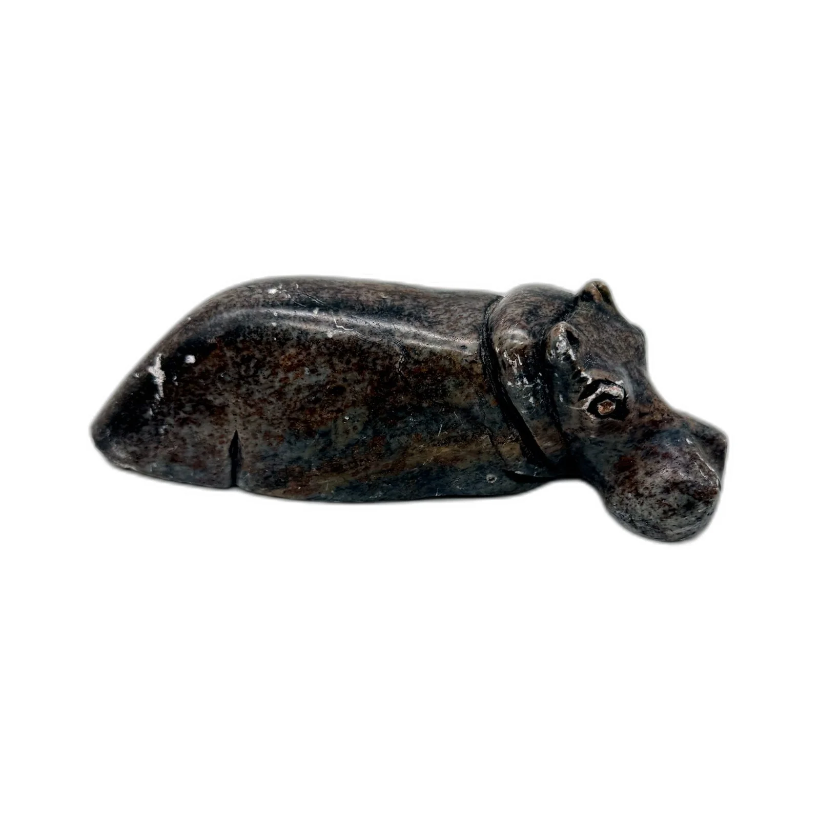 Carved Stone Hippo Figurine Decorative Animal Sculpture Dark Brown Black - Image 7