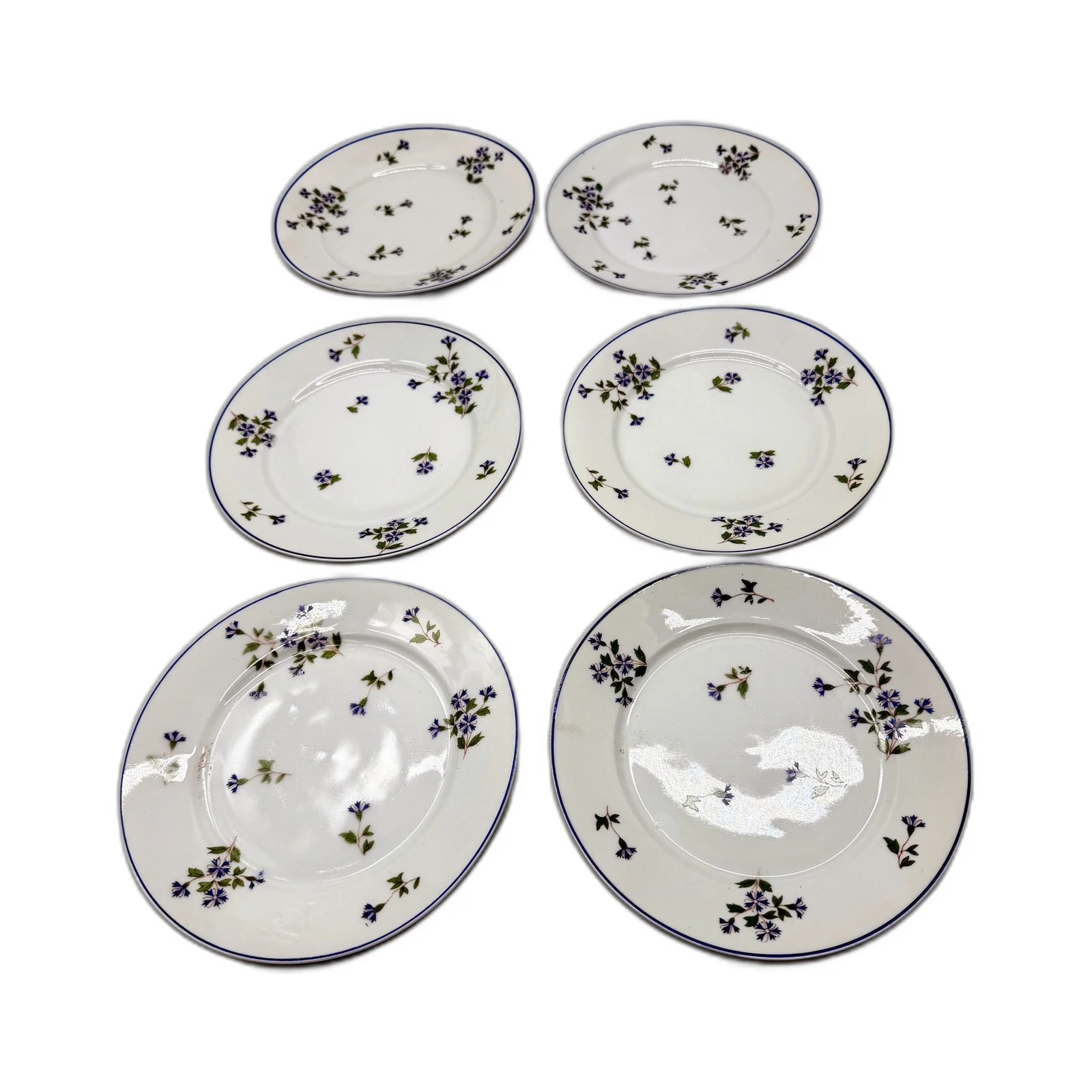 Swiss Made Suisse Langenthal 6Pce Dessert Cake Plate Set Blue Floral Pattern