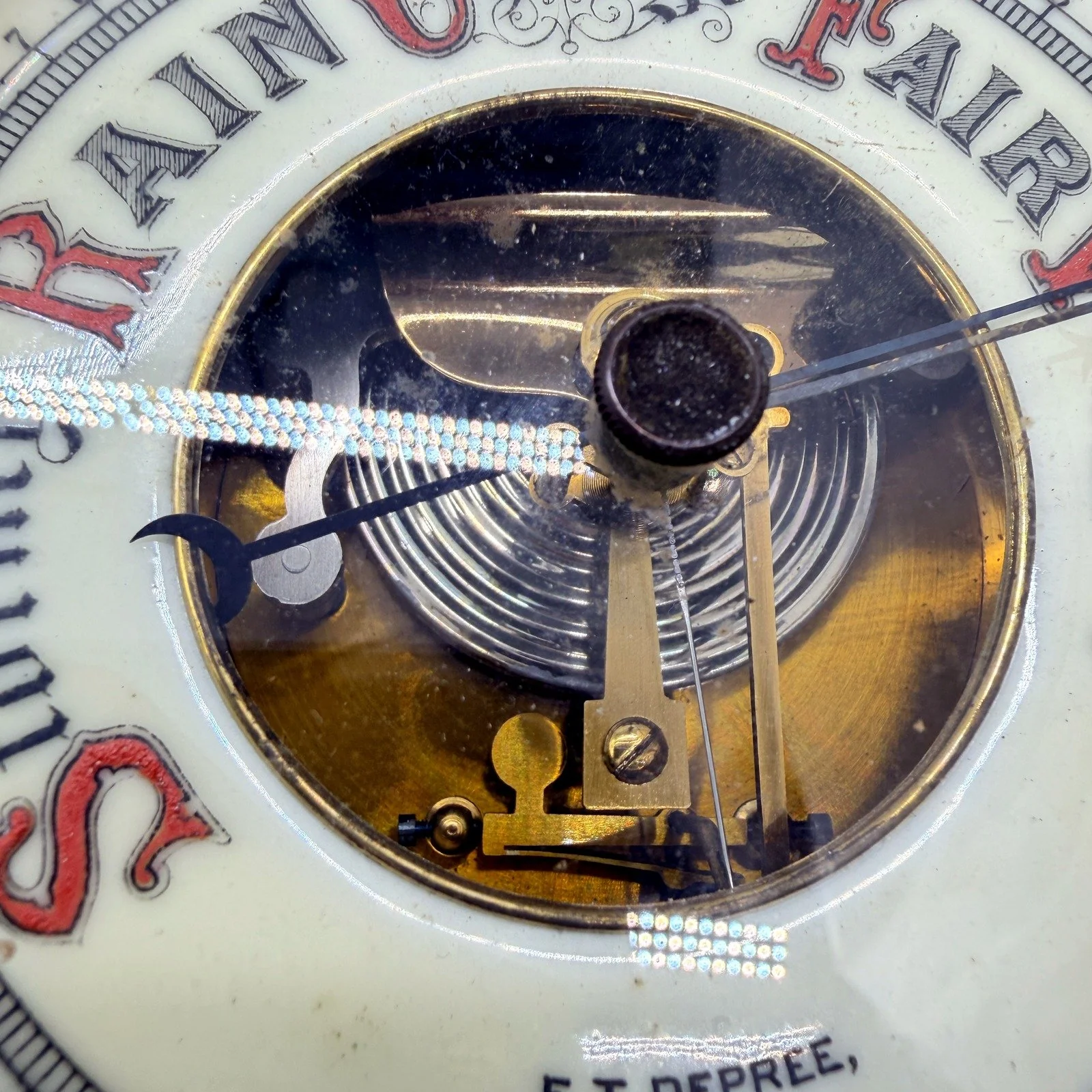 VINTAGE F.T. Depree Stormy Rain Gauge Barometer Weather Instrument Timber Base - Image 6