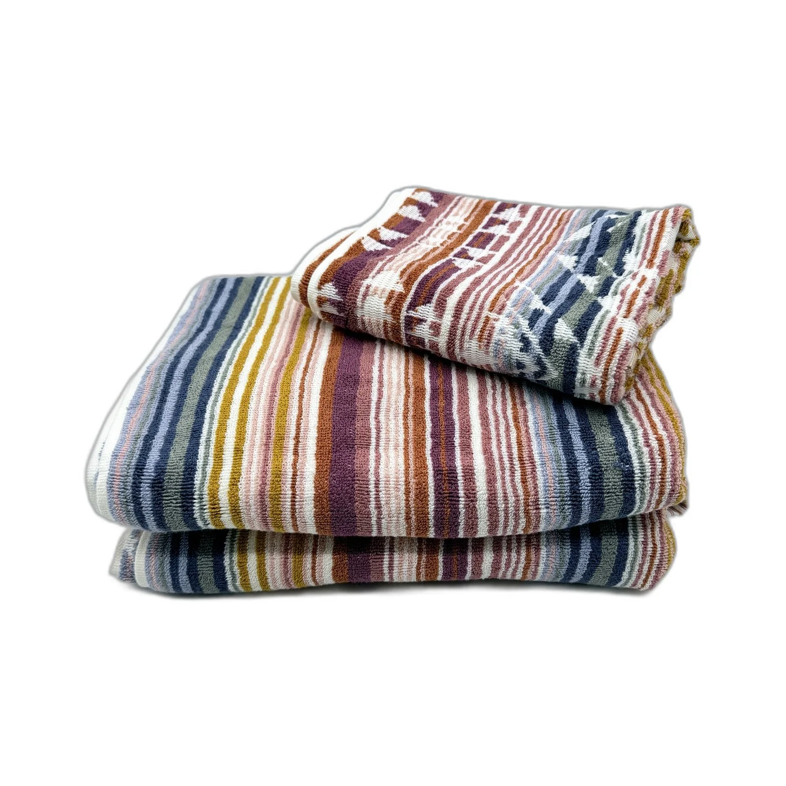 Soft & Absorbent Multi-Color Striped Cotton Blend Bath Towel Set, 3 Piece NEW - Image 2