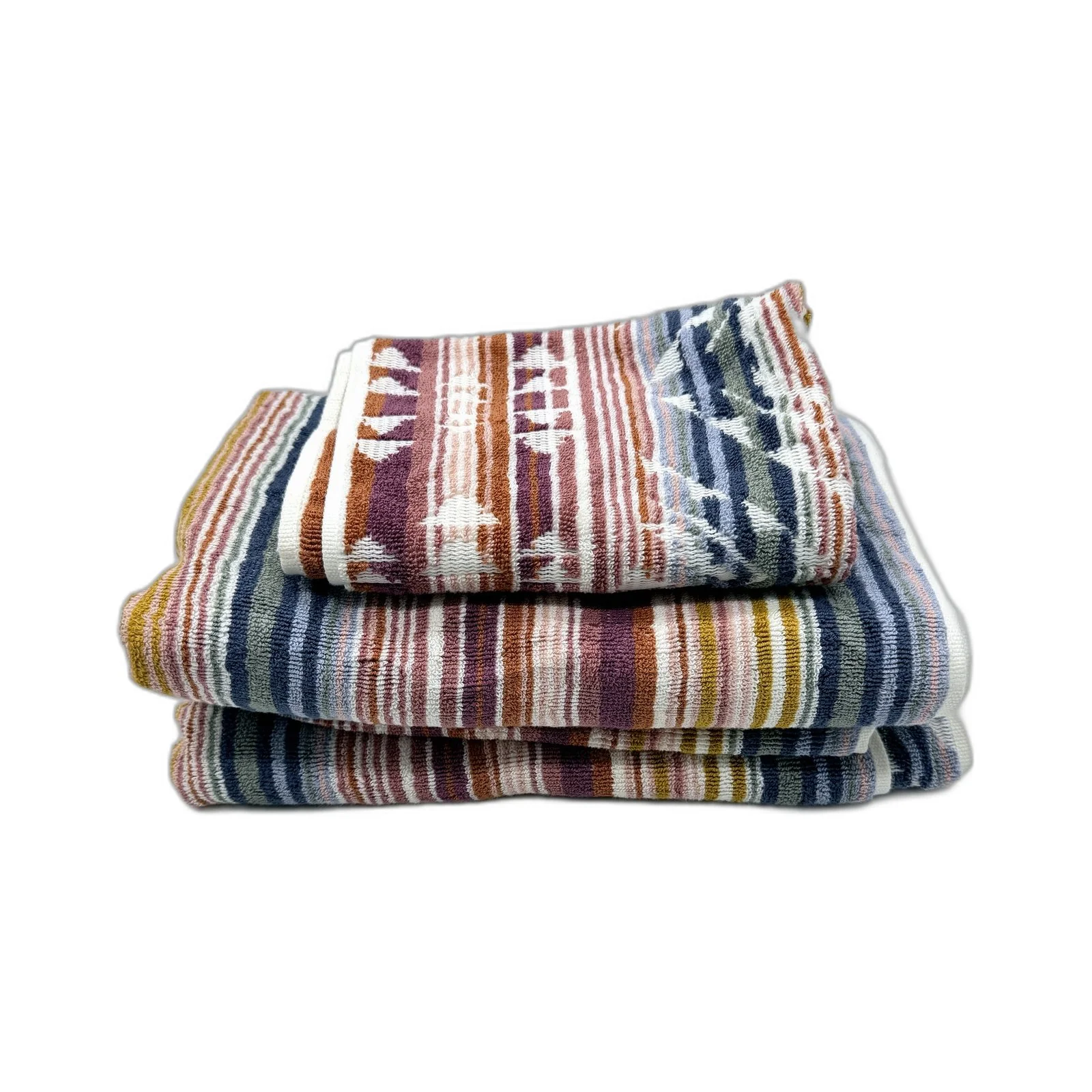 Soft & Absorbent Multi-Color Striped Cotton Blend Bath Towel Set, 3 Piece NEW - Image 3