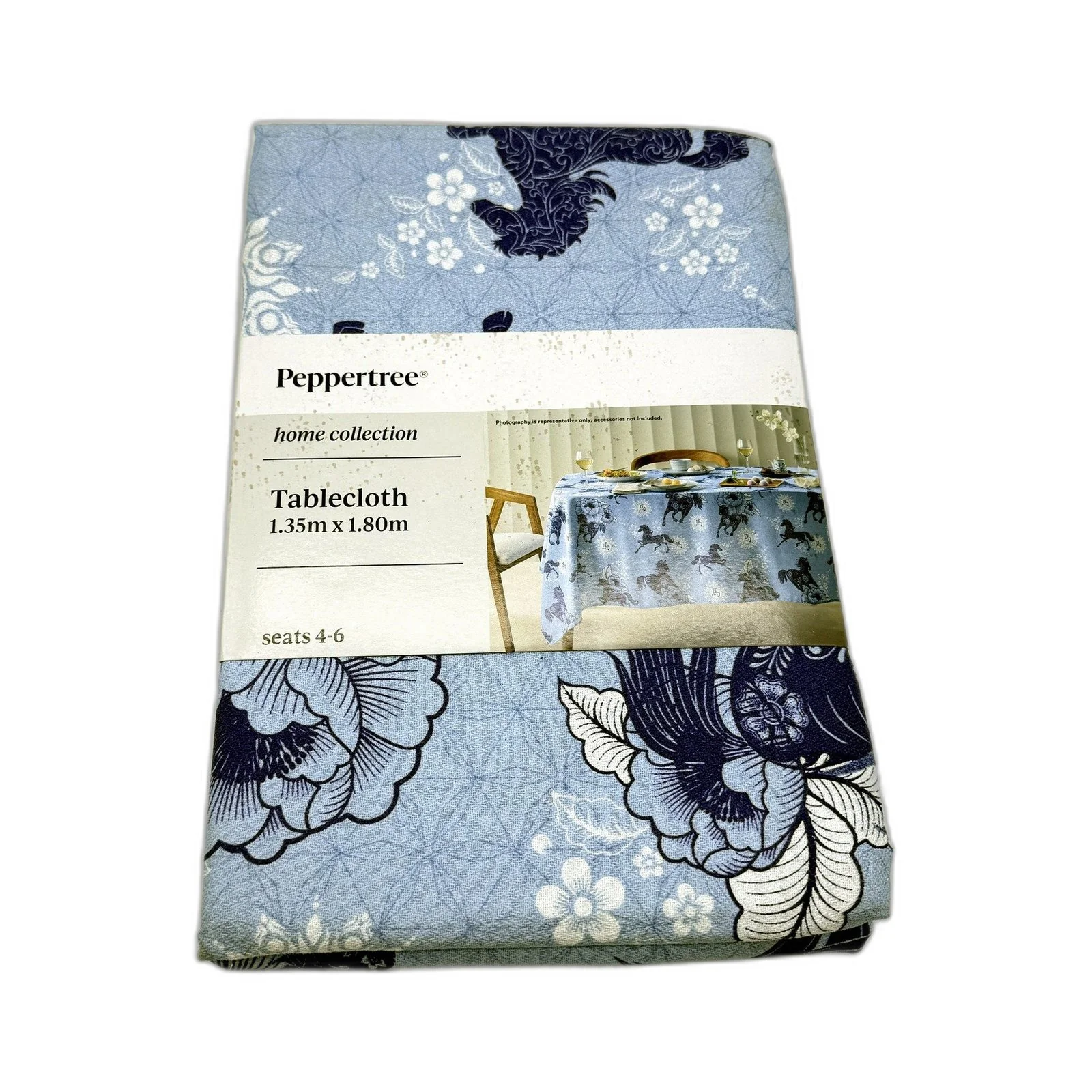 Floral & Horse Oriental Design Tablecloth Cotton Polyester 1.35m x 1.80m NEW - Image 2