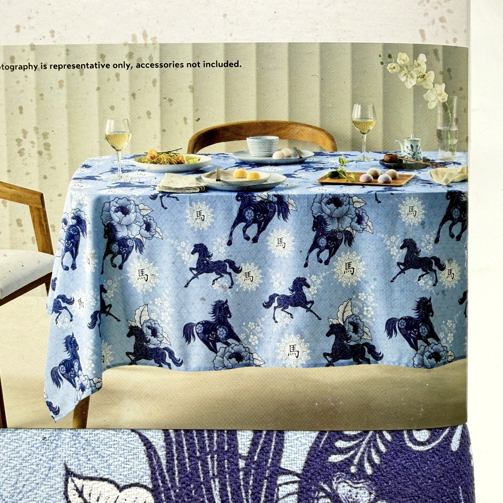 Floral & Horse Oriental Design Tablecloth Cotton Polyester 1.35m x 1.80m NEW - Image 5