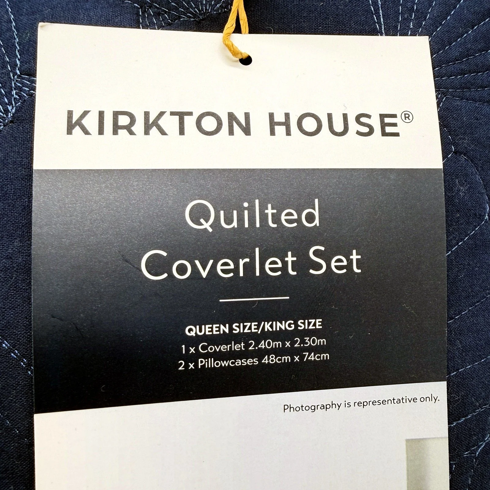 Quilted Coverlet Set Navy Blue Shell Design Cotton Bedding Fits Queen/King NEW - Image 3