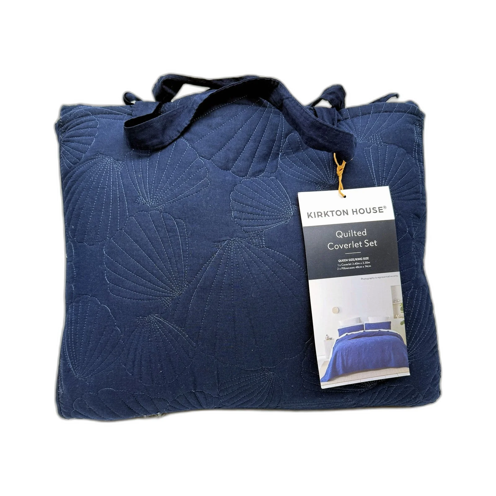 Quilted Coverlet Set Navy Blue Shell Design Cotton Bedding Fits Queen/King NEW - Image 5