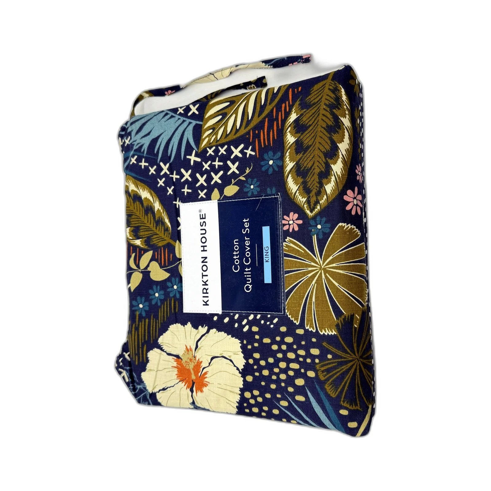 Navy Blue Tone Reversible Cotton Quilt Cover Set Floral Polka Dot KING Size NEW - Image 2