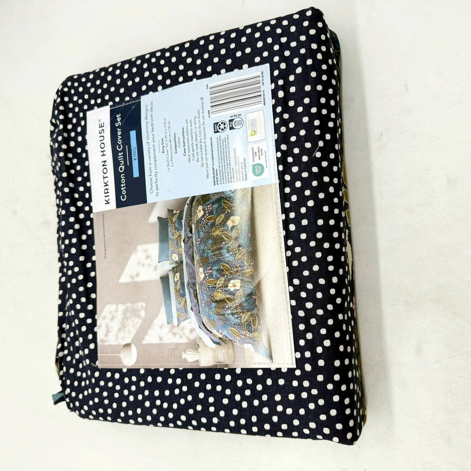 Navy Blue Tone Reversible Cotton Quilt Cover Set Floral Polka Dot KING Size NEW - Image 3