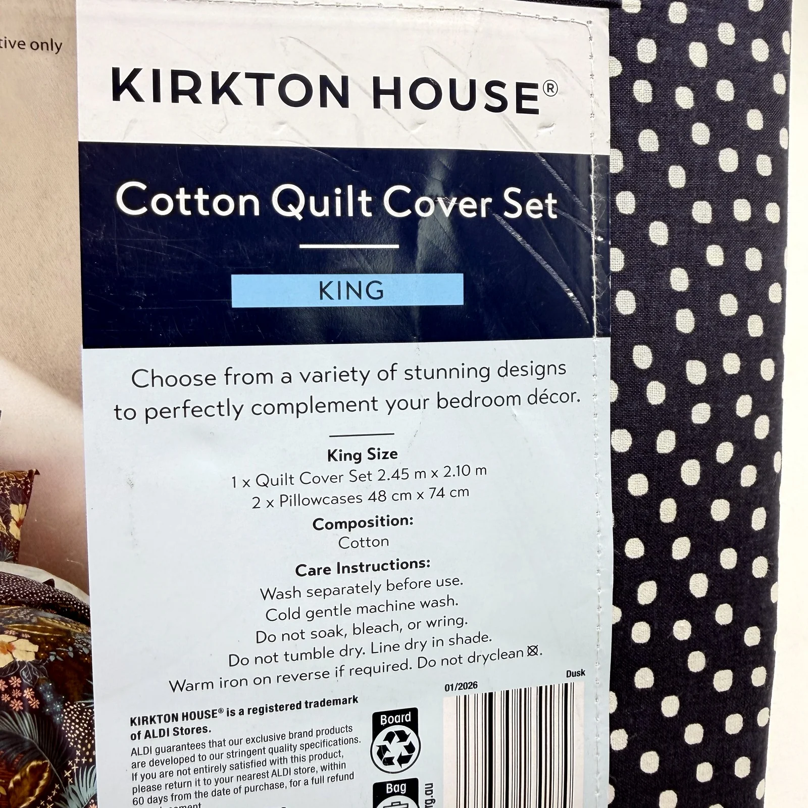 Navy Blue Tone Reversible Cotton Quilt Cover Set Floral Polka Dot KING Size NEW - Image 4