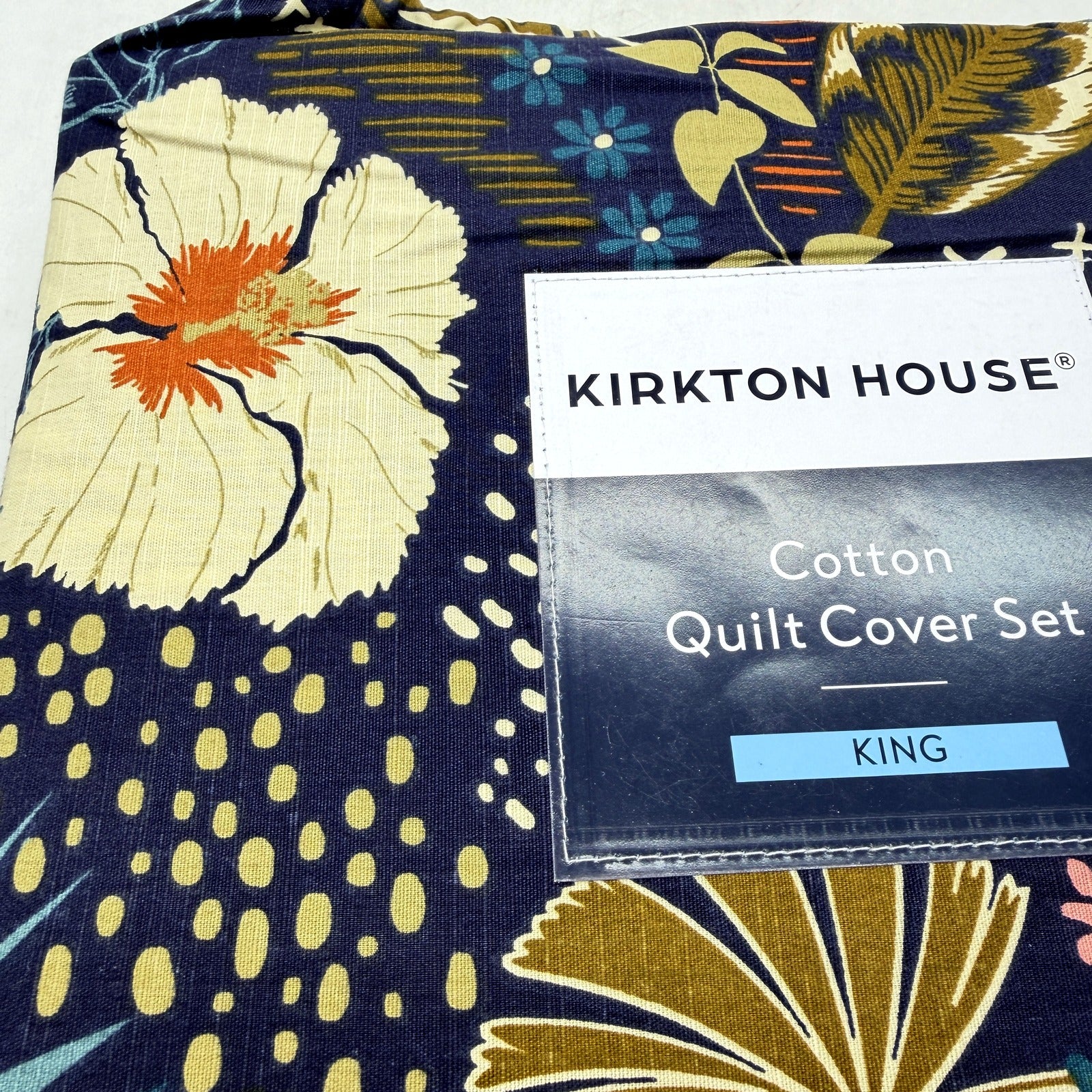 Navy Blue Tone Reversible Cotton Quilt Cover Set Floral Polka Dot KING Size NEW - Image 5