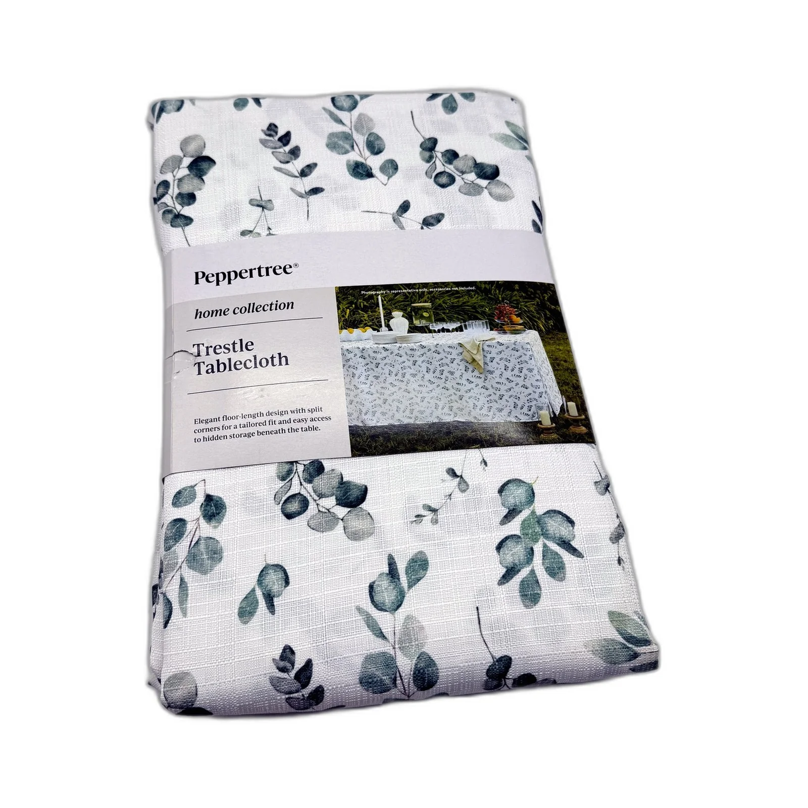 Home Collection White Leaf Print Trestle Tablecloth 1.83m x 76cm 73.5cm NEW - Image 2