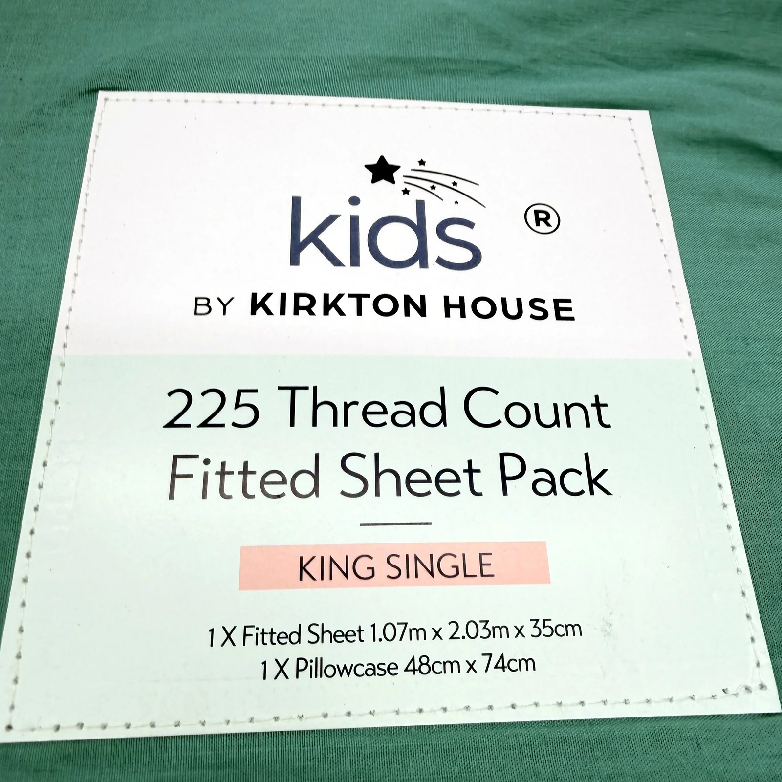 Easy Wash Green 225TC 100% Cotton Fitted Sheet Pack Kids for King Single Bed NEW - Image 2