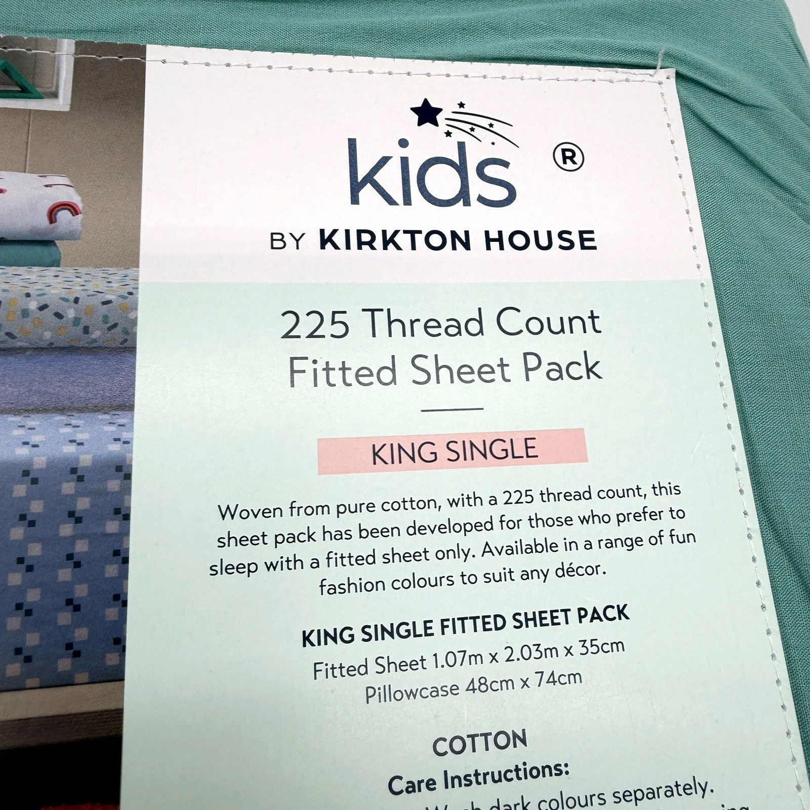 Easy Wash Green 225TC 100% Cotton Fitted Sheet Pack Kids for King Single Bed NEW - Image 3