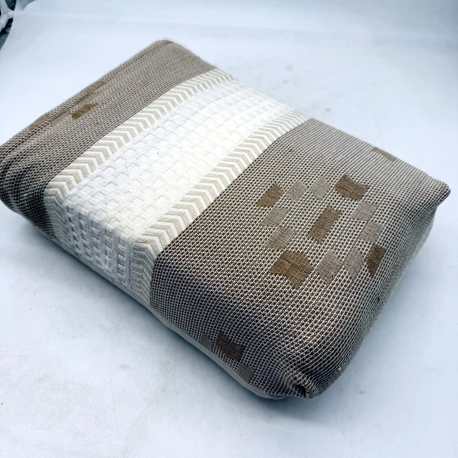 Knit Weave Texture Reversible Cotton Quilt Cover Set Beige & White King Size NEW - Image 5