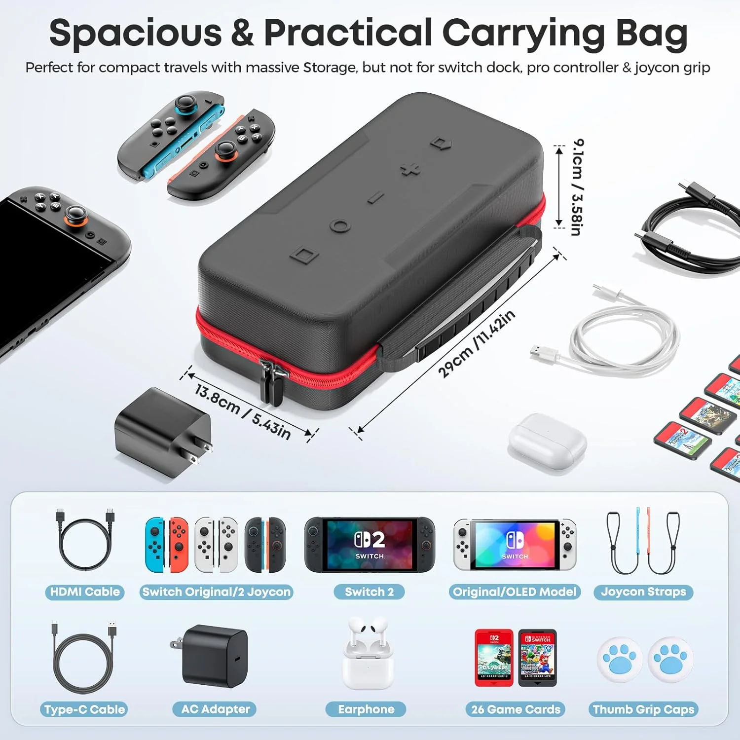 OIVO Nintendo Switch Carrying Case Protective Storage Portable Slim Design NEW - Image 4
