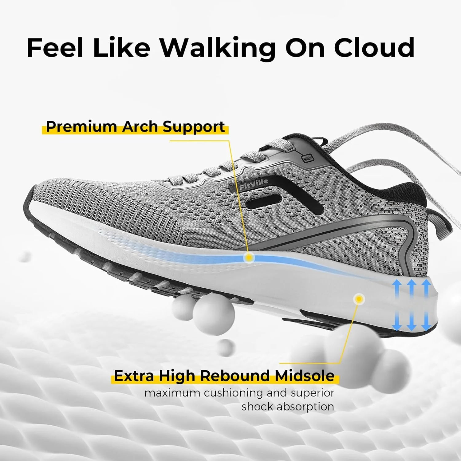 FitVille Jetcore V1 Lightweight Foggy Grey Running Wide Shoes Mens US 9.5 NEW - Image 4