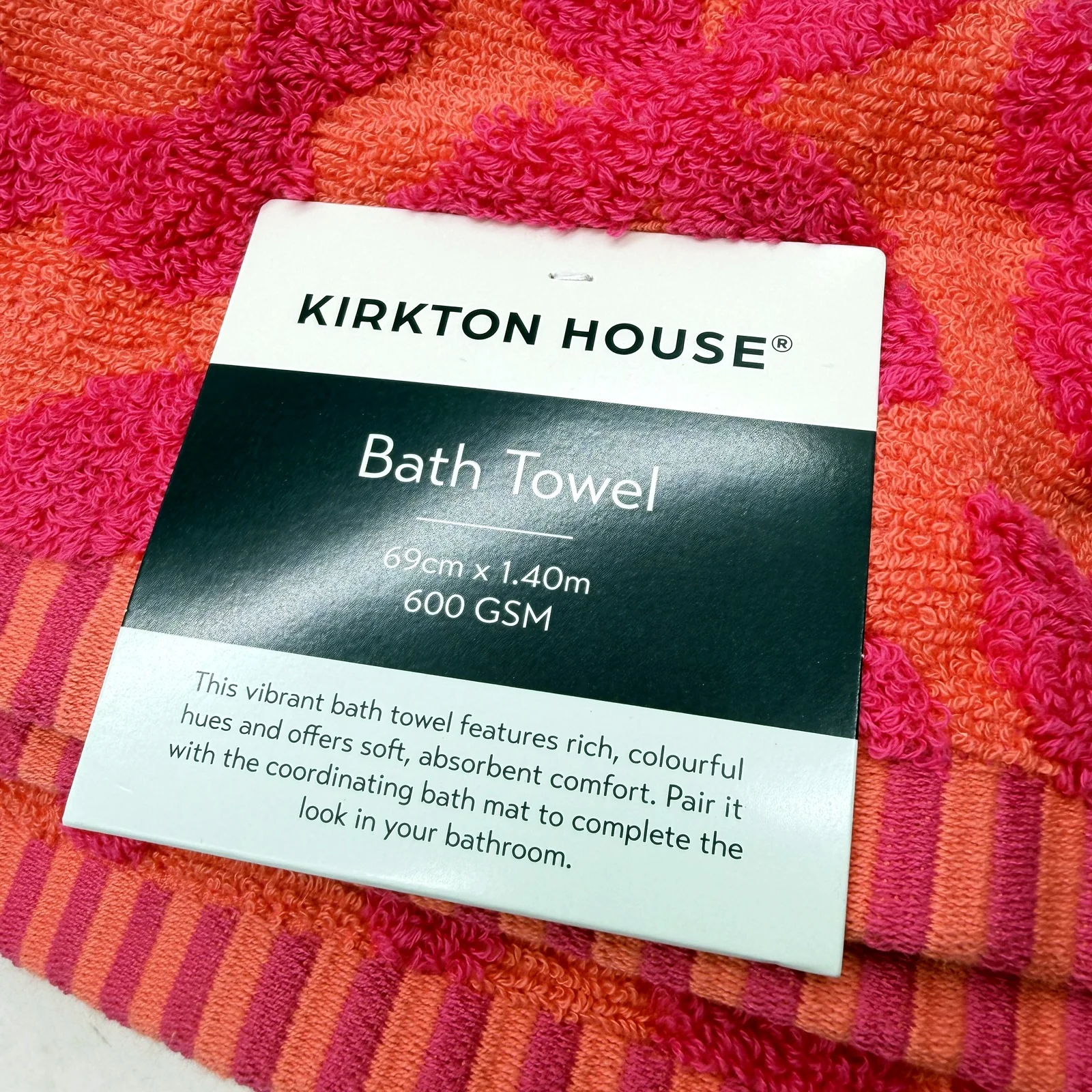 Flower Design Pink & Orange Soft Absorbent Bath Towels Twin Pack NEW - Image 2