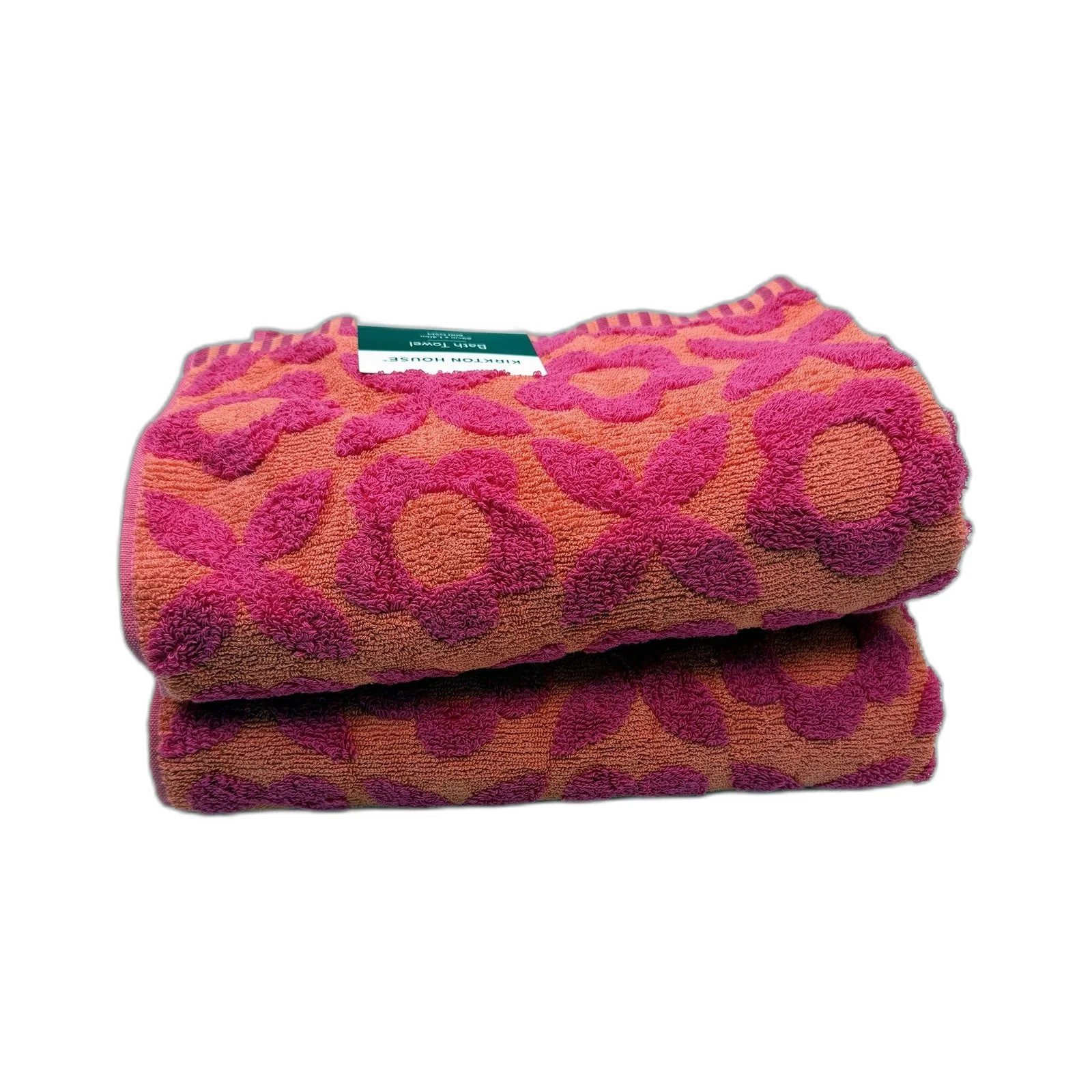 Flower Design Pink & Orange Soft Absorbent Bath Towels Twin Pack NEW - Image 3