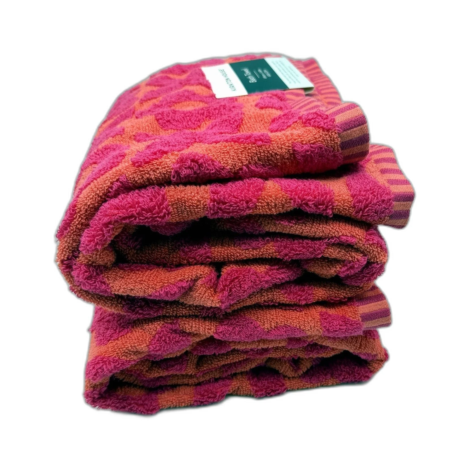 Flower Design Pink & Orange Soft Absorbent Bath Towels Twin Pack NEW - Image 4