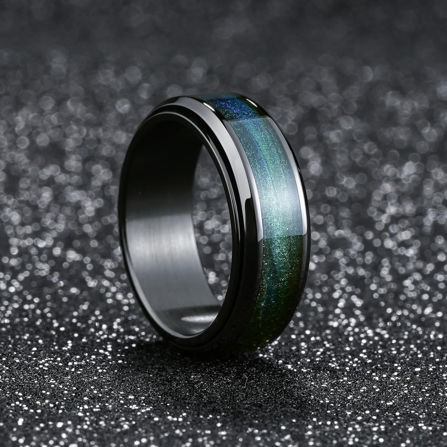 King Will Ring 8mm Stainless Steel Spinner Band Black-Blue Green Men Size 13 NEW - Image 3