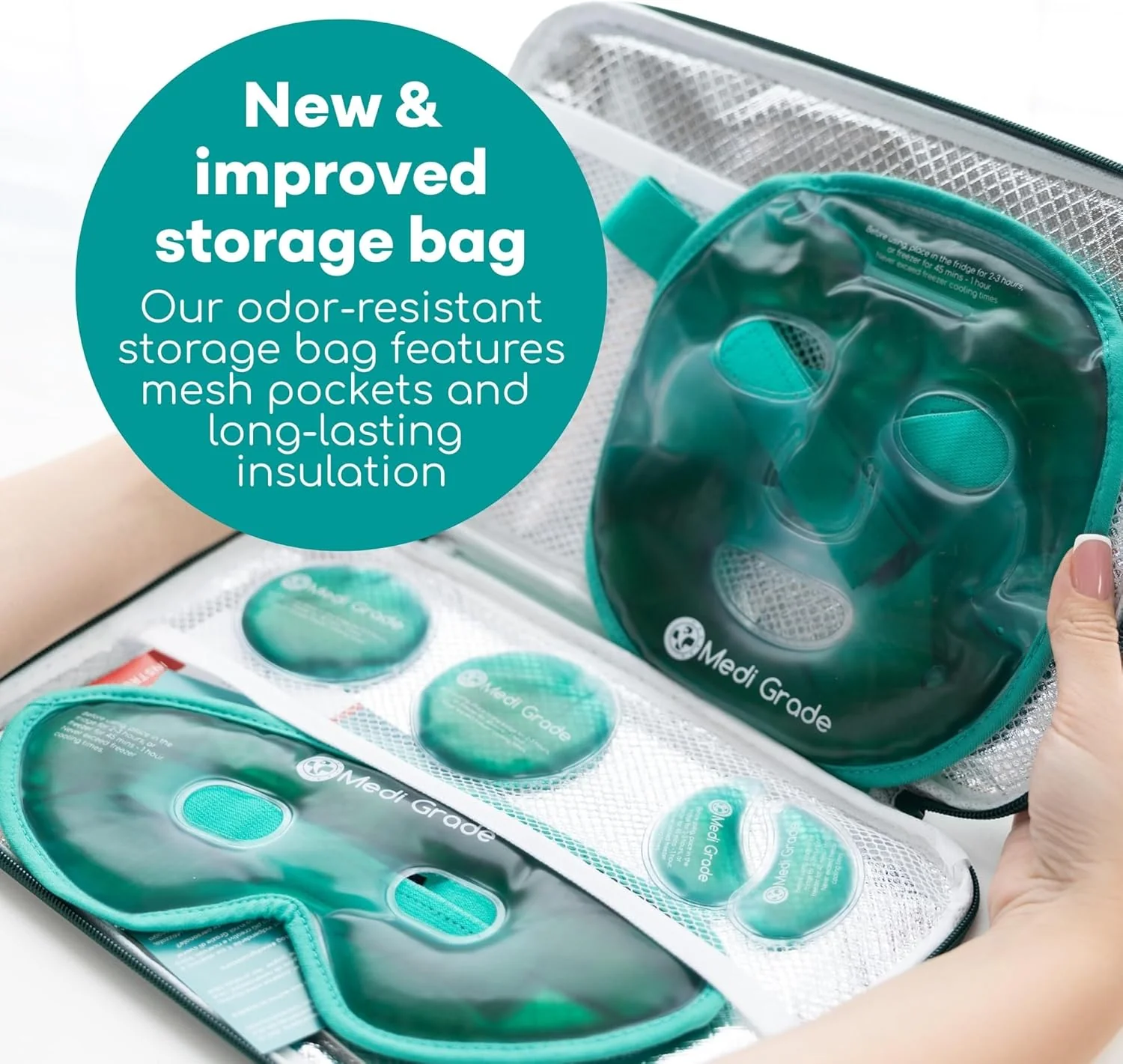 Medi Grade Cooling Face Mask Set Puffy Eyes Insulated Thermo-bag 1 Count NEW - Image 5
