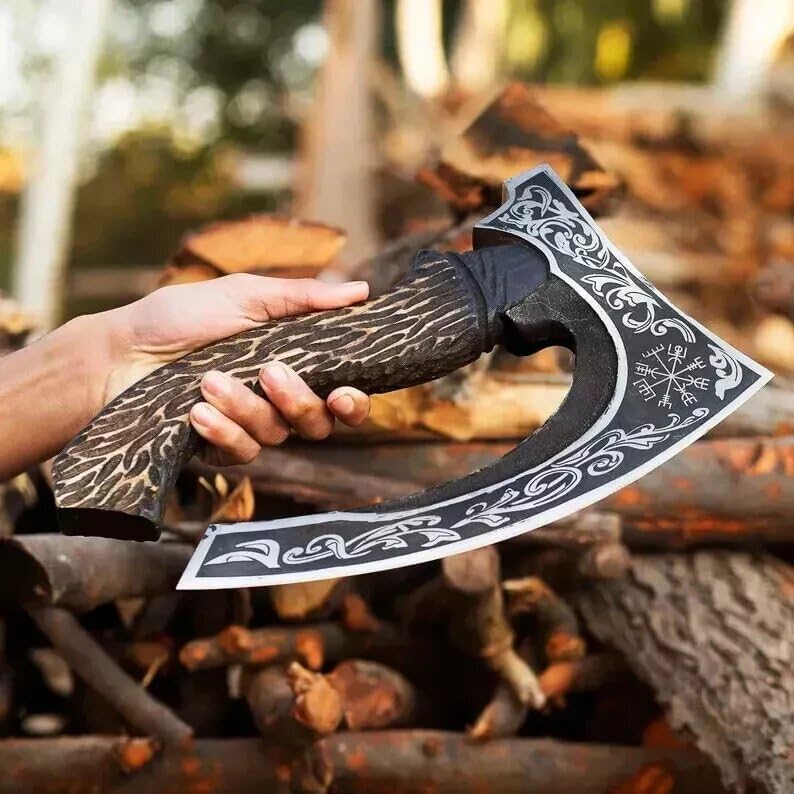 LIFAFA Heavy Duty Kitchen Axe with Olive Wood Handle Pizza Cutter & Sheath NEW - Image 2