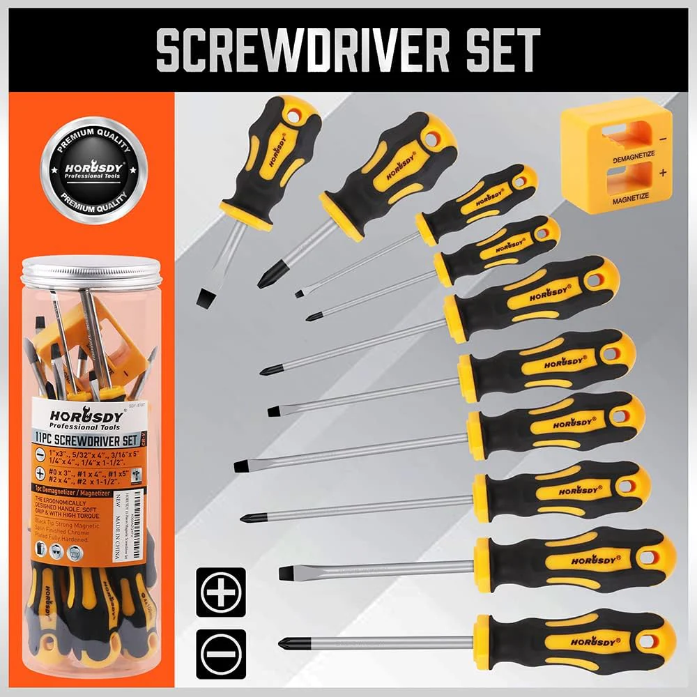HORUSDY 11-Piece Screwdriver Set Magnetic Phillips Flat Head Chrome NEW - Image 6