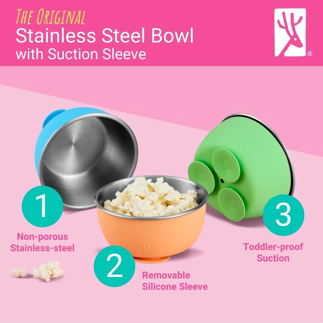 Elk and Friends Stainless Steel Bowls with Silicone Suction Sleeves Lids DEMO - Image 2