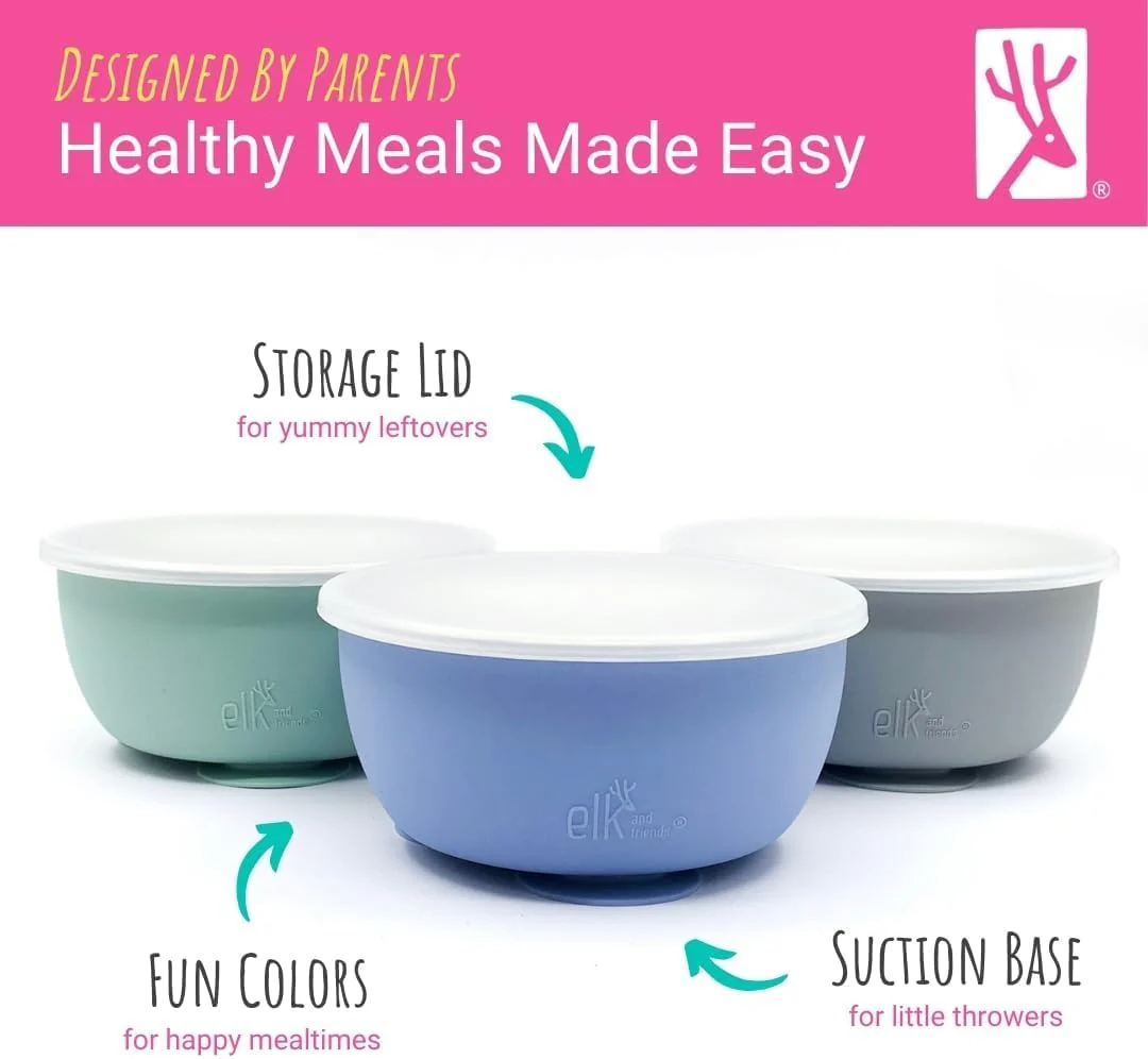 Elk and Friends Stainless Steel Bowls with Silicone Suction Sleeves Lids DEMO - Image 4