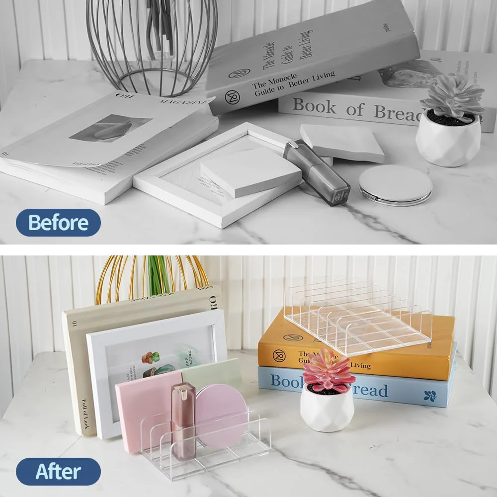 Clear Acrylic Desk Mail Organizer Letter Sorter Transparent Size 17x12.5x4cm NEW - Image 4
