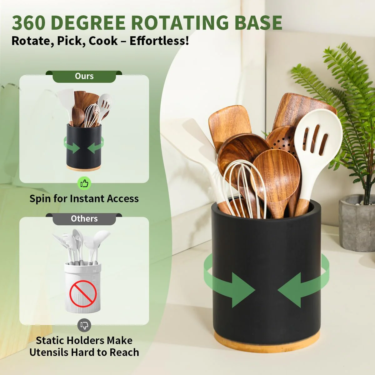 gorsent 360° Rotating Utensil Holder for Kitchen Countertop Black Size NEW - Image 3