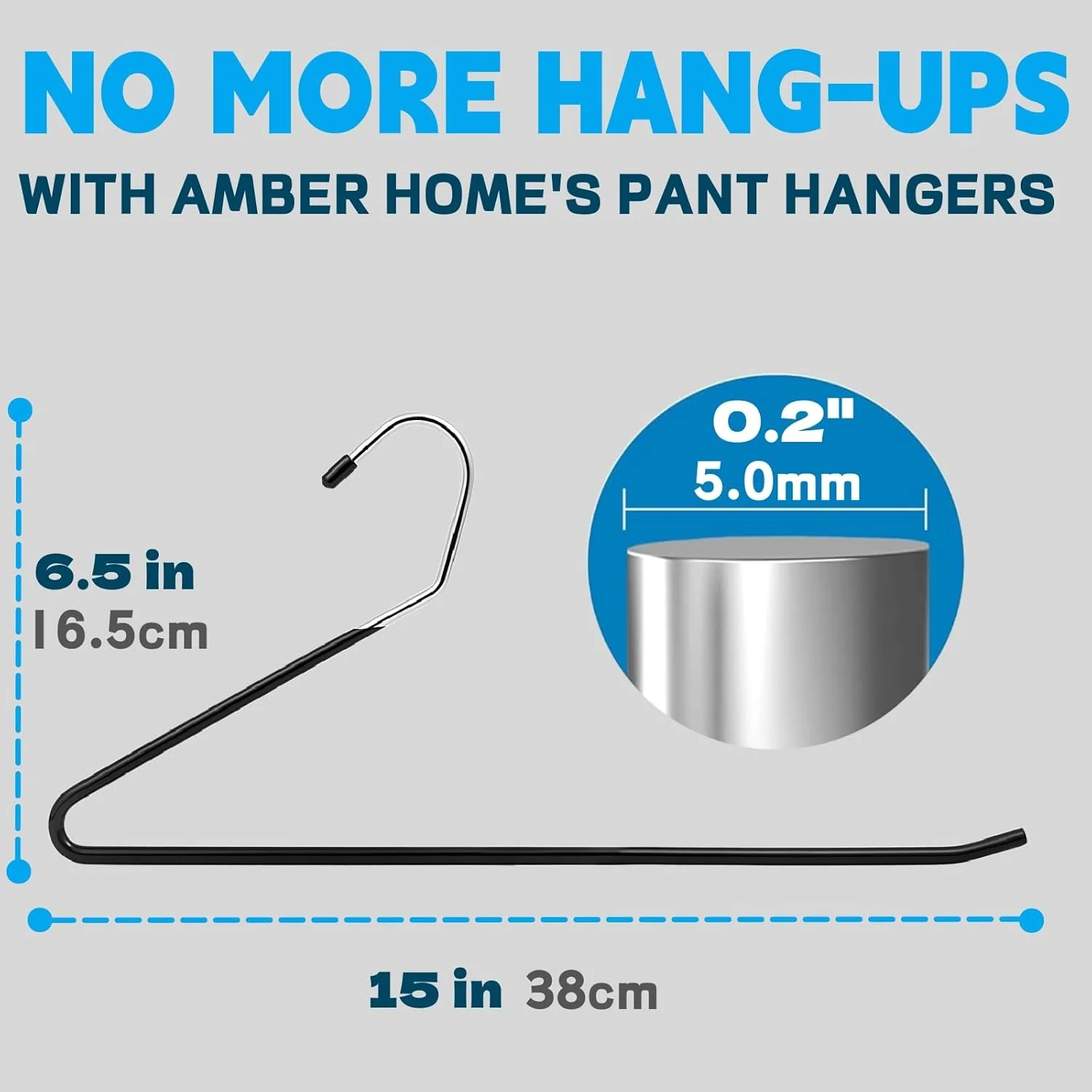 Amber Home 15" Metal Pants Hangers 20 Pack Non-Slip Open Ended Size 38 cm NEW - Image 2