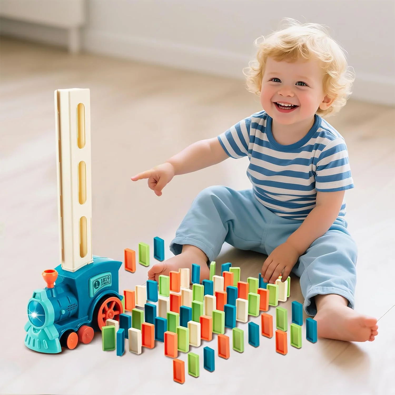 Domino Train Set Building Creative Game Cyan Size 8.5 cm x 26 20 DEMO - Image 6
