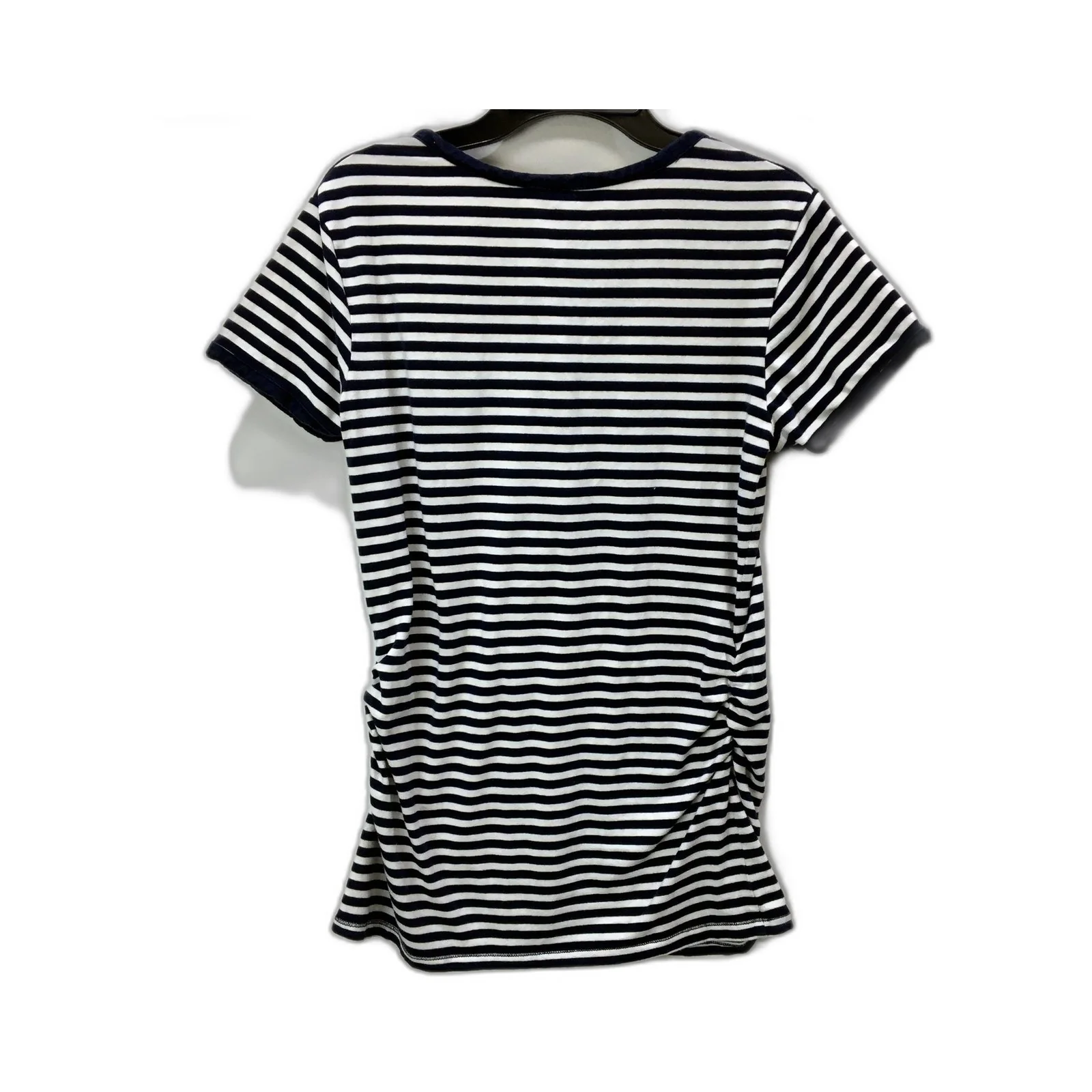 Bub020 Womens Striped Henley Shirt Navy and White Casual Cotton Size 10 - Image 2