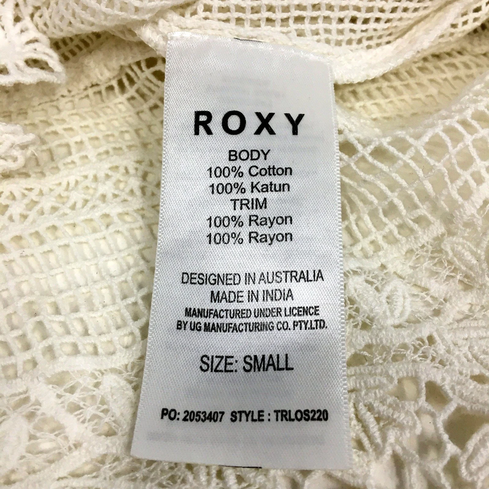 Roxy Womens Crochet Tank Top with Lace Trim in Cream, Size Small - Image 5