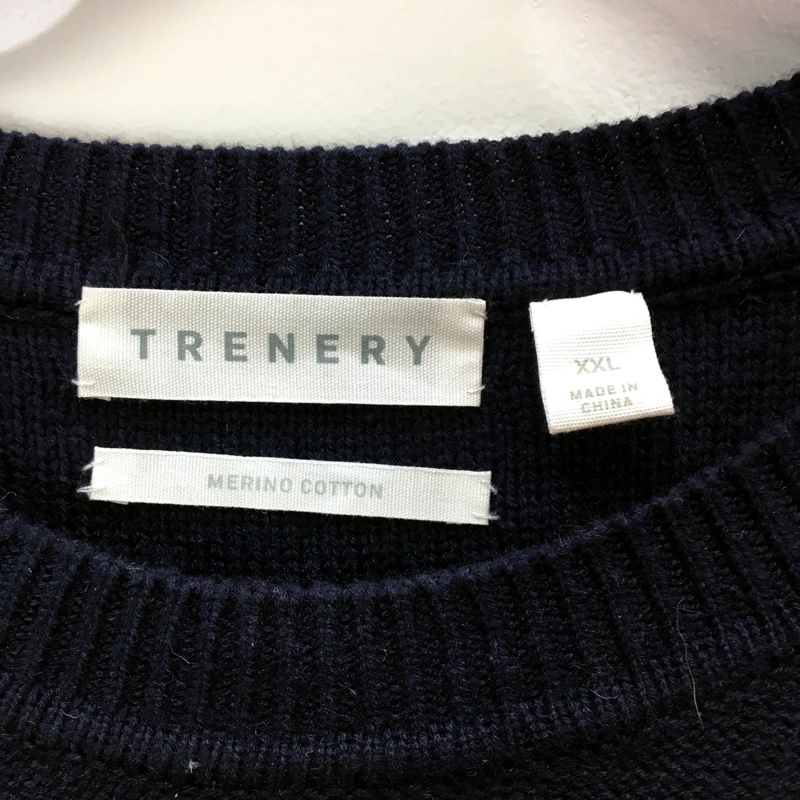 Trenery Mens Pullover Sweater Striped Black and Cream Wool Cotton Size XXL - Image 4