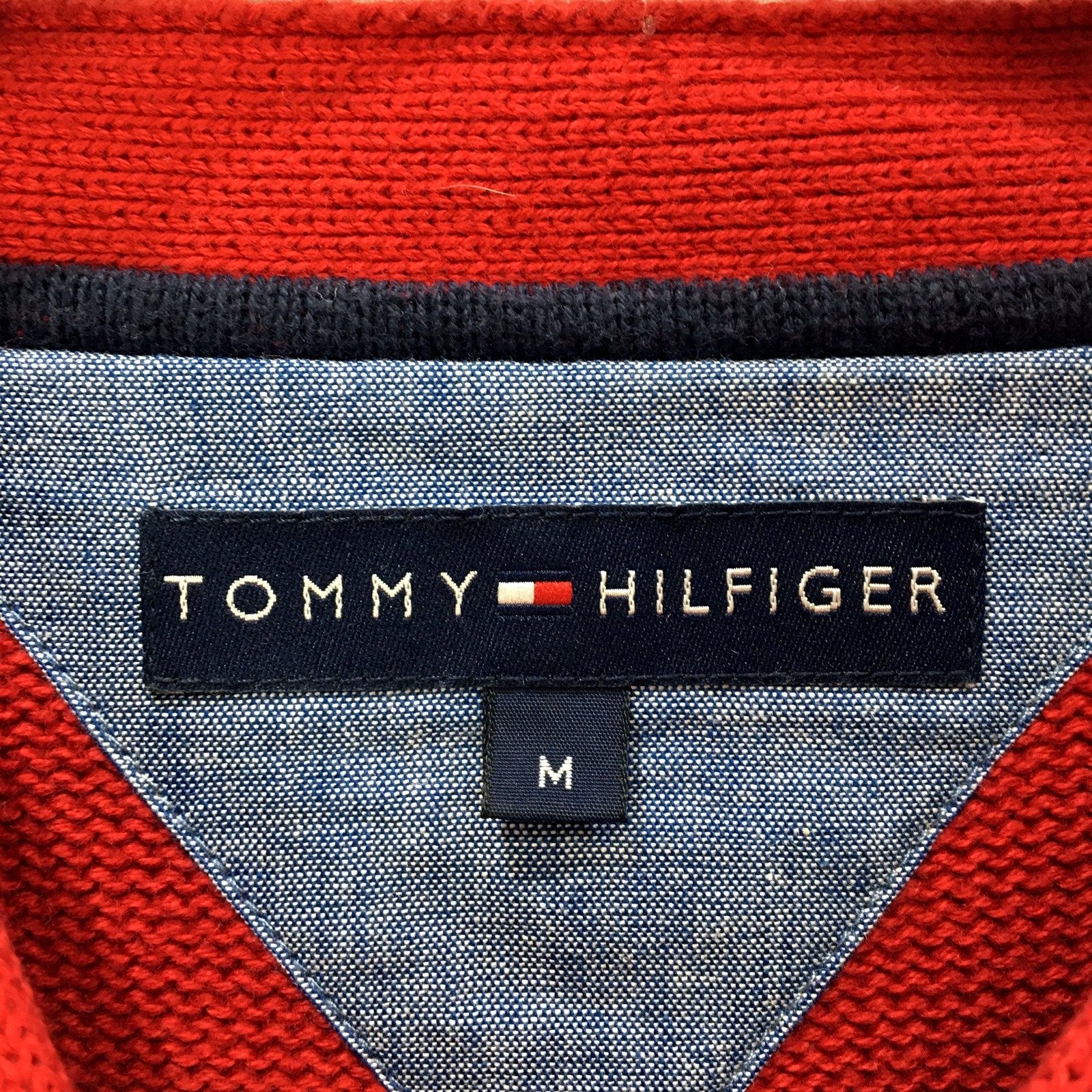 Tommy Hilfiger Mens V-Neck Cotton Pullover Sweatshirt in Red, Size M - Image 4