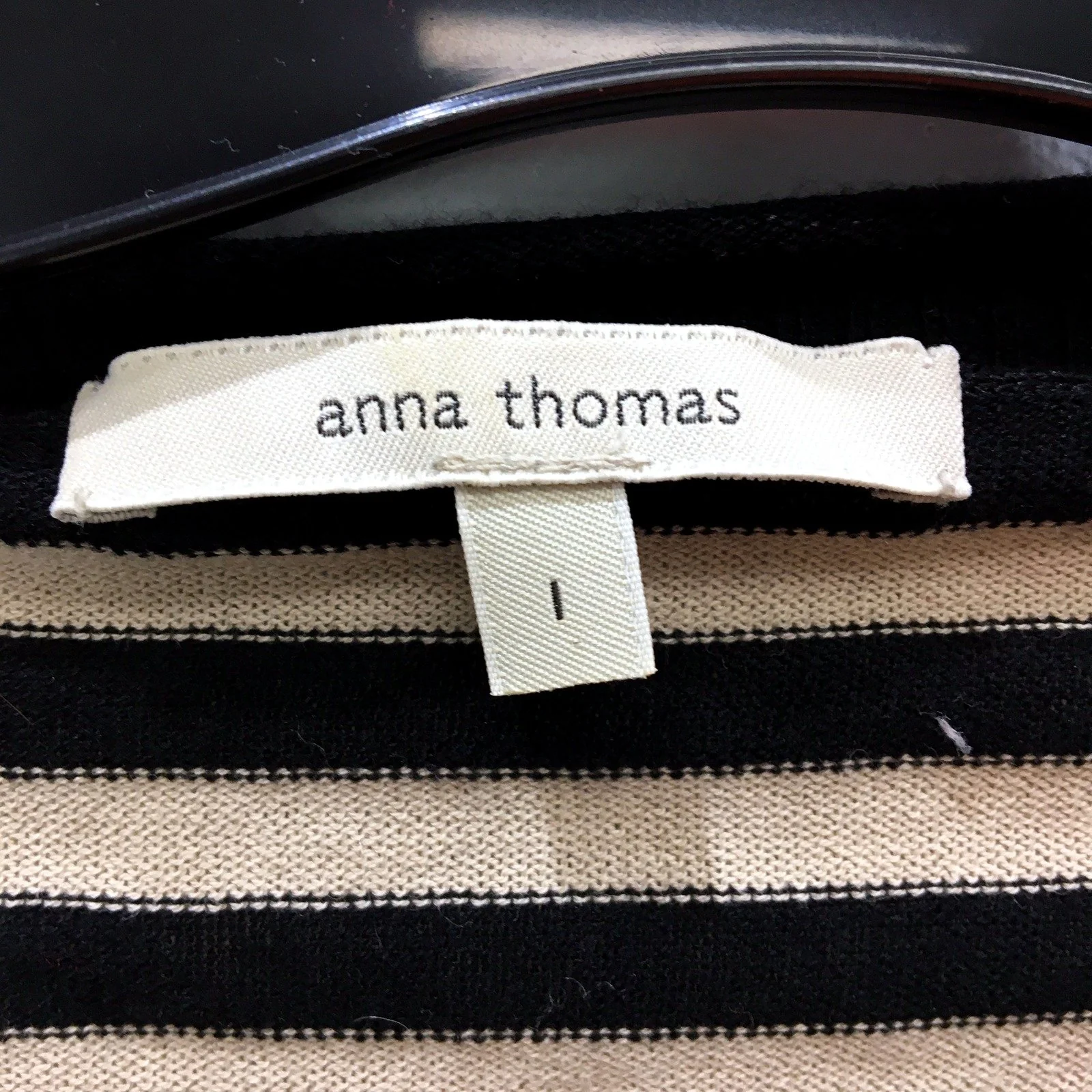 Anna Thomas Womens Striped Cotton Cardigan Sweater Black and Beige Size 1 - Image 3