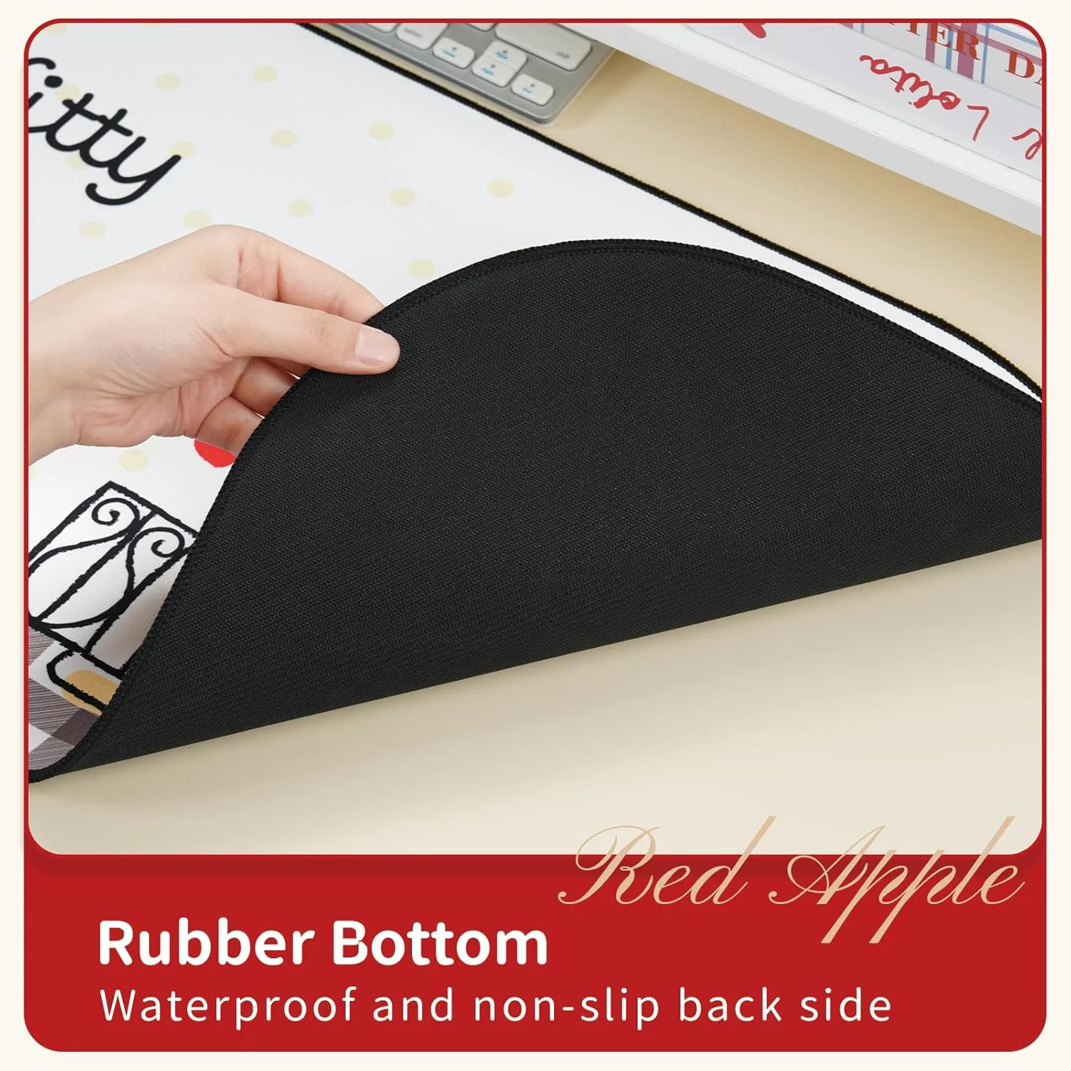 Kuitmor Non-Slip Waterproof Desk Mat White & Red Durable Large Mouse Pad NEW - Image 3