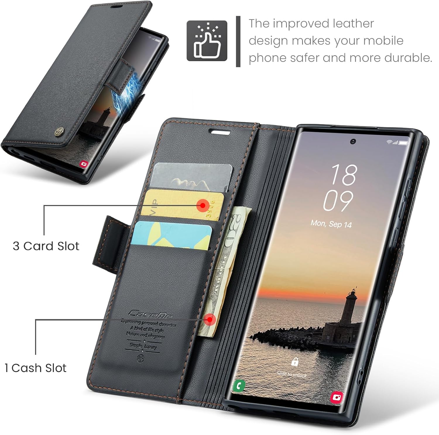 ELEPIK Flip & Wallet Case for Galaxy S22 Ultra with Card Holder Kickstand NEW - Image 2