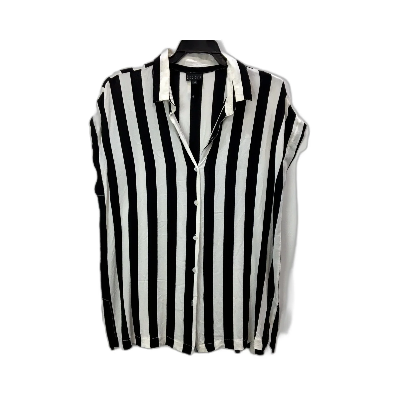 Sandra Soulos Womens Button-Down Shirt Black and White Striped Size 14