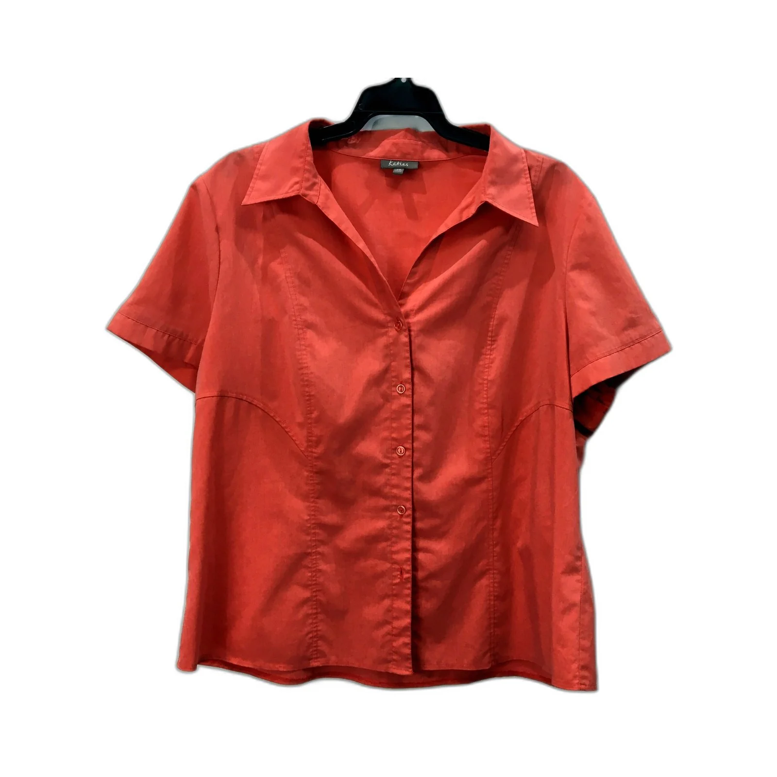 Katies Womens Button-Down Blouse Short Sleeve Cotton Red Size 20